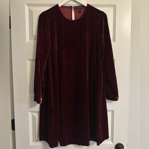 Eileen Fisher Crew Neck Velvet Silk Blend Dress in Deep Claret Red